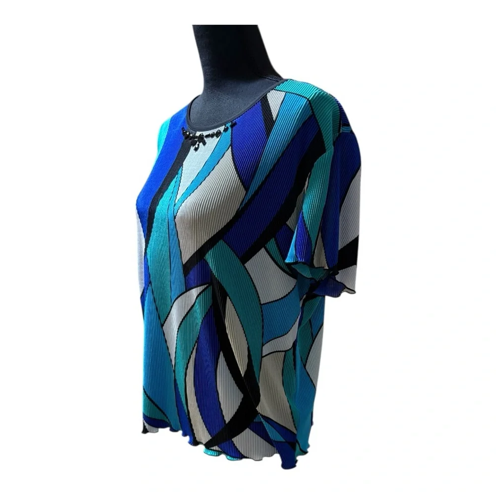 Alfred Dunner Teal and Navy Abstract Blouse Size PM - Picture 5 of 7